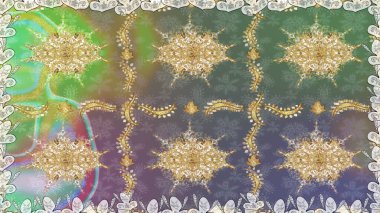 Kusursuz klasik altın desen. Gri renkli ve altın elementli altın desenli. Raster geleneksel oryantasyon süsü.