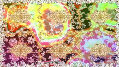 Süslü dekorasyon. Raster illüstrasyonu. Damask altın soyut çiçek nötr renklerde pürüzsüz desen.