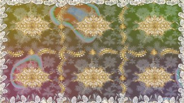 Bej renkli Royal retro. Kart, duvar kağıdı, ambalaj ve tekstil için klasik tasarım. Raster illüstrasyonu. Klasik çiçek dokusu. Kusursuz desenli altın elementler. Altın şablon.