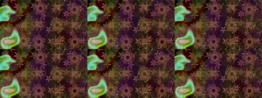 Kar tanelerinin soyut arkaplanlı Noel şablonu. Raster illüstrasyonu. Kahverengi ve yeşil renkler. Noel ve Yeni Yıl moda baskıları için tatil tasarımı.