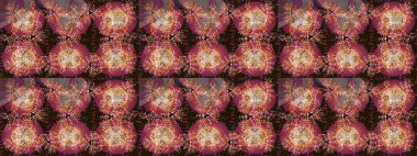 Noel ve yeni yıl moda baskıları için tatil tasarımı. Raster illüstrasyonu. Kahverengi, kırmızı ve bej kar taneleri. Kar tanelerinin soyut arkaplanlı Noel deseni.