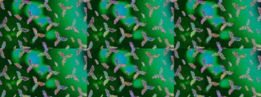 Kış kar taneleri, raster arka plan. Yüzey için tekrarlanan doku, ambalaj kağıdı, yeşil, mavi ve nötr renkler üzerine kar tanesi.
