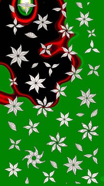 Tekstil tasarımı için yeşil renkli geleneksel halk çiçekleri buketi. Üzerinde gelincikler ve vadi zambakları olan renkli çiçek desenli nakış..