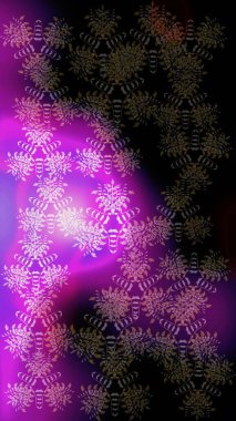 Bokeh siyahı, mor, menekşe ve kar taneleriyle dekoratif Noel arkaplanı. Raster illüstrasyonu.