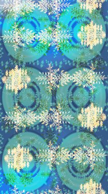 Mavi, yeşil ve nötr kar tanelerinin olduğu Noel kartı mavi, yeşil ve nötr renklerde. Kış kartı Mutlu Noeller, Yeni Yıl ve Mutlu Tatil Raster çizimleri. Kar taneleri arkaplanı.