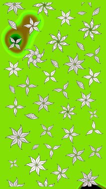 Elle boyanmış suluboya resim çizimleri, çiçekler ve bitkiler. Yeşil renkte çiçekler.