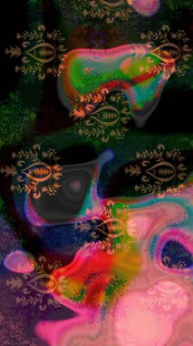 Düz Çiçek Elementleri Tasarımı. Renkli Bahar Teması eskiz kalıbı. Siyah renkli çiçekler. Raster illüstrasyonunda çiçek deseni çizimi.