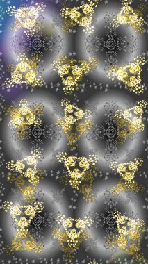 Raster illüstrasyonu. Renkli arka planda izole tatlı kar taneleri. Kar taneleriyle gri, nötr ve sarı renkler.