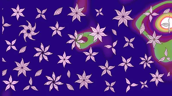 Mavi renkli çiçekler. Hediye ambalaj kağıdı, tebrik kartları, posterler ve pankart tasarımı. Raster düz çiçek çizim deseni.