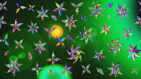 Yeşil renkli çiçekler. Çiçekli karalama şeklinde Raster çiçek deseni. Yumuşak, yaz çiçekli arka plan.