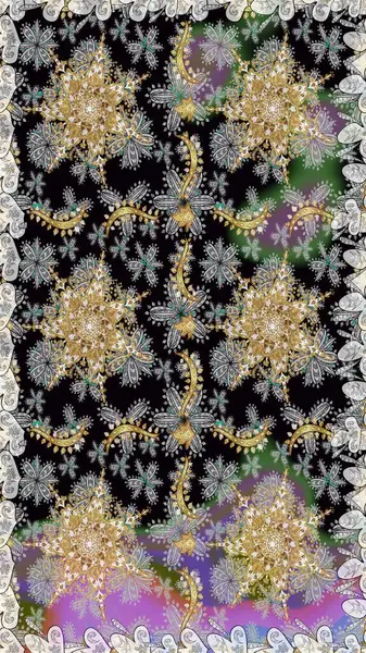 Klasik raster şablonu. Tekrarlayan elementlerle kusursuz soyut arkaplan. Gri ve altın desenli.