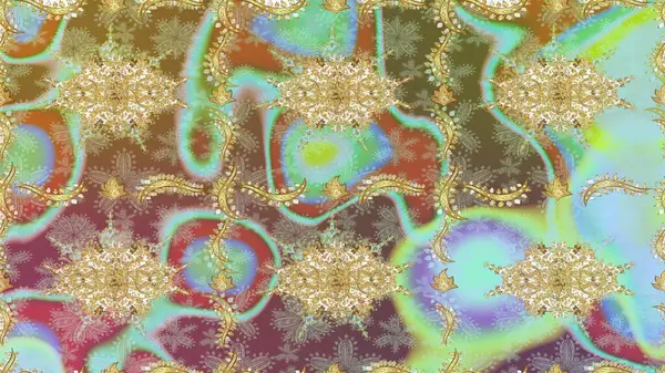 Lüks, kraliyet ve Viktorya dönemi konsepti. Tarafsız renklerdeki altın desenler ve altın elementler. Süslü dekorasyon. Raster klasik barok çiçeksiz altın desenli..