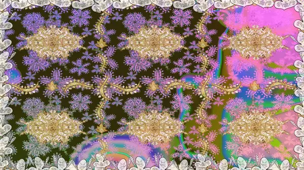 Damask altın soyut çiçek gri renklerde pürüzsüz desen. Raster illüstrasyonu. Süsleme.