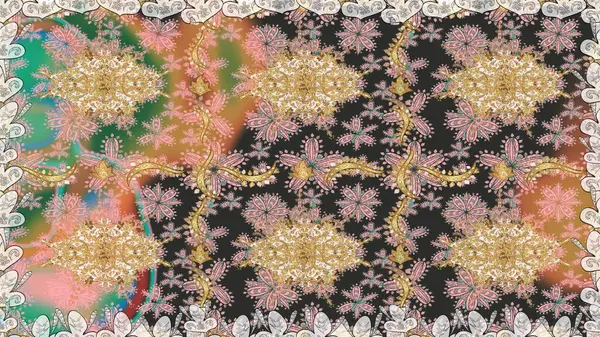 Raster geometrik arka plan. Senin tasarımın için, duvar kağıdı. Altın rengi, kusursuz çizim. Gri renklerde, altın çiçekli altın desenler..