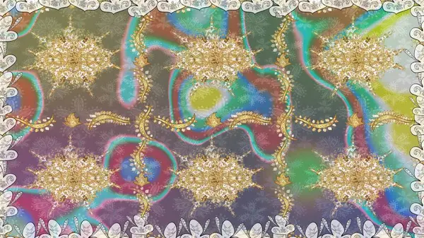 Doğu tarzı arabesk tarzında altın elementler. Raster altın pürüzsüz desen. Kusursuz altın desenli bukleler. Tarafsız renklerde kusursuz desen.