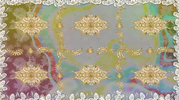 Raster altın çiçek süsü brokar kumaş ve cam desenli. Çiçek desenli altın metal. Tarafsız renkler ve altın elementler. Kusursuz altın desen.