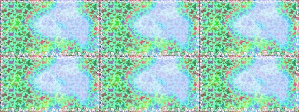 Raster. Yeşil, mavi ve nötr arka planda uçan güzel kelebek. Kusursuz desen. Doğadaki güzellik. Kumaş, tekstil, baskı ve davet için desen.