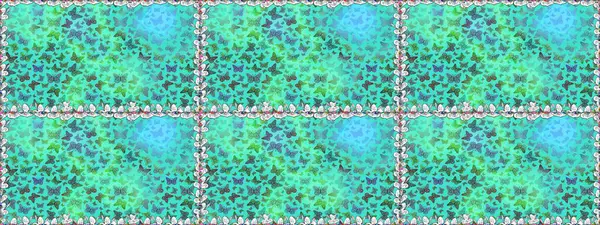 Yumuşak mavi ve yeşil arkaplanda izole edilmiş şirin yaban sinekleri. Mavi ve yeşil renkleri yakından izle. Sanat retro kaplanabilir açılış tasarımı tarzında serbest doğrusal mürekkep el logosu.