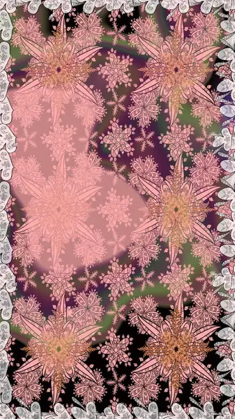 Düz Çiçek Elementleri Tasarımı. Güzel kumaş deseni. Asya tekstil tarzında. Renkli Bahar Temalı Kusursuz Arkaplan. Raster illüstrasyonu. Kusursuz çiçek deseni.