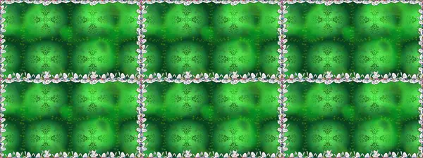 Renkli Bahar Temalı Kusursuz Arkaplan. Yeşil renkli çiçekler. Düz Çiçek Elementleri Tasarımı. Raster illüstrasyonunda kusursuz çiçek deseni.