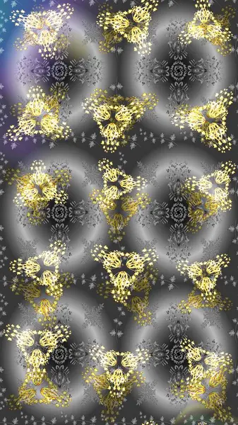 Raster illüstrasyonu. Renkli arka planda izole tatlı kar taneleri. Kar taneleriyle gri, nötr ve sarı renkler.