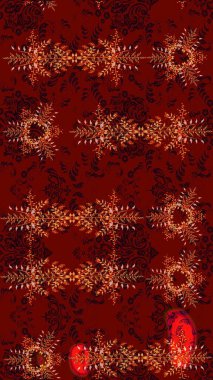 Raster Noel soyut renkli arka plan ve tatlı kar tanesi. Farklı kar taneleri toplayıcısı, kırmızı, siyah ve kahverengi renklerde kış elementleri..