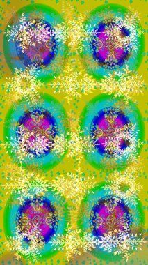 Kar taneleri deseni. Kar tanesi süsleme deseni. Kar taneleri arka planda. Raster illüstrasyonu. Renkli arkaplanda izole edilmiş kar tanelerinin düz tasarımı.