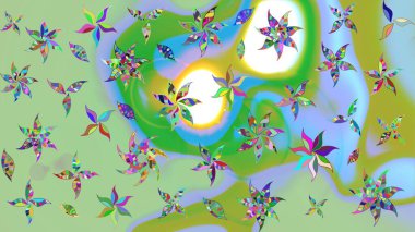 Çiçekli karalama şeklinde Raster çiçek deseni. Raster illüstrasyonu. Tarafsız renklerde yaz çiçekleri.