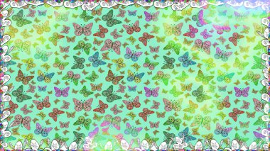 Raster illüstrasyonu. Mavi ve yeşil lekeli oldukça pürüzsüz kelebek kumaşı. Bahar Kelebeği teması. Duvar kağıdı için böcek dokusunun tekrarı.