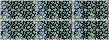 Süslü kumaş deseni. Renkli Bahar Temalı Kusursuz Arkaplan. Raster illüstrasyonunda kusursuz çiçek deseni. Düz Çiçek Elementleri Tasarımı.