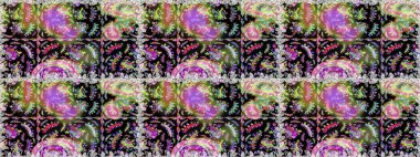 Çiçeksiz desenli arka plan, darbeler, sıçramalar, yaz çiçekleri. Siyah ve nötr renklerde çiçekler. Raster illüstrasyonu.