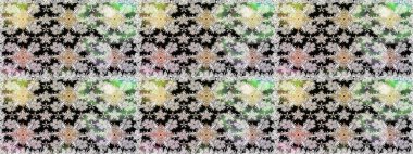 Çiçeksiz desenli arka plan, darbeler, sıçramalar, yaz çiçekleri. Raster illüstrasyonu. Tarafsız ve siyah renkte çiçekler.