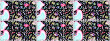 Raster deseni. Küçük çiçekteki sevimli çiçek deseni. Siyah ve nötr renklerde. Raster illüstrasyonu. Soyut çiçek pürüzsüz desen arkaplanı.