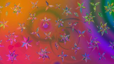 Düz Çiçek Elementleri Tasarım Raster illüstrasyonu. Kahverengi renkli çiçekler. Renkli Bahar temalı eskiz kalıbı. Çiçekli çiçek deseni, suluboya..