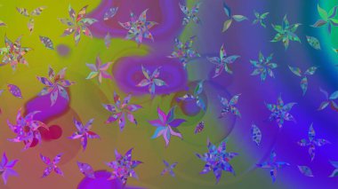 Çiçek süslemeli çizim deseni. Mor renkli çiçekler. Raster illüstrasyonu.