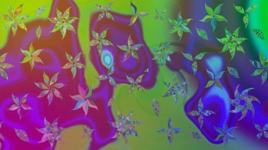 Raster illüstrasyonu. Yumuşak, yeşil renkli yaz çiçekleri. Raster çiçek desenli ve çiçekli..