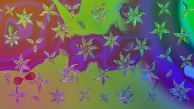 Suluboya tarzında yeşil renkte. Raster illüstrasyonu. Küçük çiçekli bahar deseni çiz.