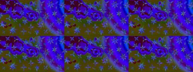 Üzerinde gelincikler ve vadi zambakları olan renkli çiçek desenli nakış deseni. Tekstil tasarımı için mavi renkli geleneksel halk çiçekleri buketi.