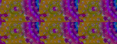 Asya tekstil tarzında. Renkli Bahar Teması eskiz kalıbı. Düz Çiçek Elementleri Tasarımı. Raster illüstrasyonu. Kahverengi renkli çiçekler. Çiçek desenini çiz.