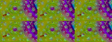 Renkli Bahar Teması eskiz kalıbı. Raster illüstrasyonundaki çiçek desenli çizim. Yeşil renkli çiçekler. Düz Çiçek Elementleri Tasarımı.