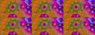 Düz Çiçek Elementleri Tasarımı. Eskiz klasiği. Raster Şirin kumaş deseni. Renkli Bahar Teması çizim şablonu.