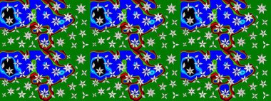 Raster illüstrasyonu. Yeşil kıvırcık çiçekler yeşil renkte şekillenir. Klasik çiçek tasarım elementleri.