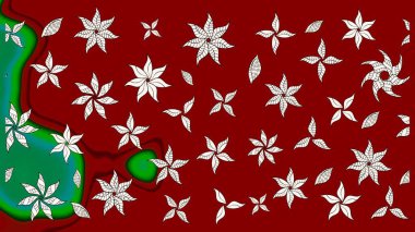 Kumaş, tekstil, duvar kağıdı baskısı için. Renkli desenli eskiz deseni, kırmızı çiçekler ve dekoratif elementlerle. Eskiz geçmişi. Eski usul. Raster illüstrasyonu.