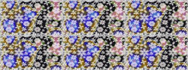 Tarafsız renklerde etnik çiçeklerle kusursuz bir desen. Raster Çiçek İllüstrasyon Şirin Tekstil.