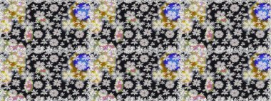 Renkli Bahar Temalı Kusursuz Arkaplan. Gri renkli, zarif çiçek buketli suluboya. Raster illüstrasyonu. Düz Çiçek Elementleri Tasarımı.