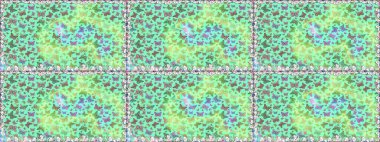 Mistik, semboller. Kusursuz renksiz desen. Mavi ve yeşil arka planda el çizimi. Tekrarlanan karalamalar.