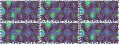 Raster Çiçek İllüstrasyonu 'nun şirin tekstili. Mor renkli etnik çiçeklerle kusursuz bir desen..