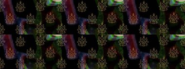 Parlak renkli çiçekli ve siyah yapraklı harika bir çiçek deseni. Halk tarzı. Moda baskıları için zarif bir şablon. Modern çiçek arkaplanı.