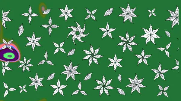 Renkli Yaz Temalı eskiz kalıbı. Yeşil renkli çiçekler. Sevimli çiçek raster deseni. Düz Çiçek Elementleri Tasarımı.