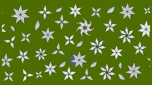 Çiçek süslemeli çizim deseni. Raster illüstrasyonu. Yeşil renkte çiçekler.
